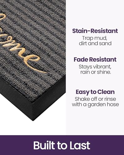 Welcome Grey Front Door Mat 48x72 Rubber Entry Doormat - Outside Entrance