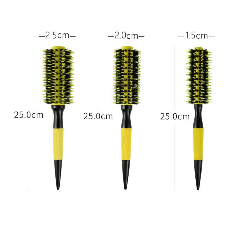 Yellow Thermal Round Boar Bristle Hair Brush Set for Styling & Scalp Massage - 6 Pieces