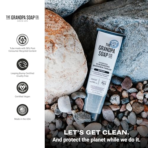 The Grandpa Soap Company Charcoal Cleansing Shower Cream - Clarifies & Restores Congested Pores, With Activated Charcoal & Hemp Seed Oil, Detoxifies, 9.5 Fl Oz, 2 Pack