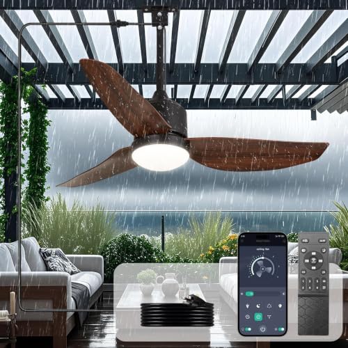 Outdoor Ceiling Fan with Light 42 Inch Waterproof Reversible DC Motor Remote Control