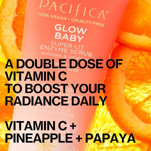 Pacifica Glow Baby Exfoliating Face Scrub, Brightening Enzyme Facial Cleanser w/ Vitamin C & Glycolic Acid for Radiant Smooth Skin, Unclogs Pores & Removes Dead Skin, Microbead-Free Vegan (4 fl oz)