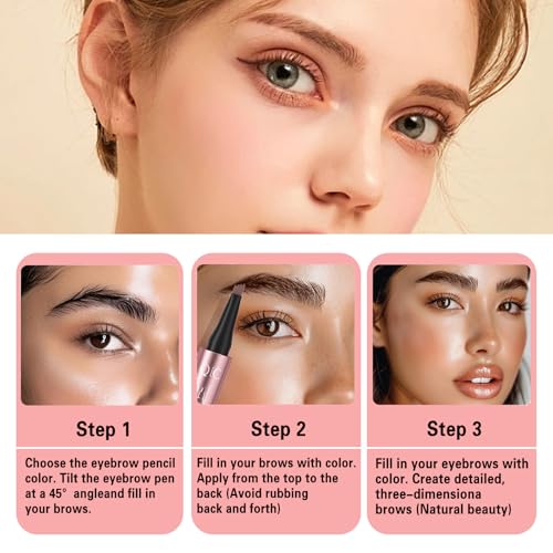 4 Pack 3D Eyebrow Pencil, 4 Tip Microblading, 24 Hours Smudge Proof Brow Pen, Brow Pen Makeup Natural Fine Stroke, Waterproof Eyebrow Pencil (Light Brown, Dark Brown, Grey, Black)
