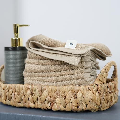 Beige 60 Pack Washcloths Set 12x12 Inches - Tens Towels, Soft Cotton, Eco-Friendly