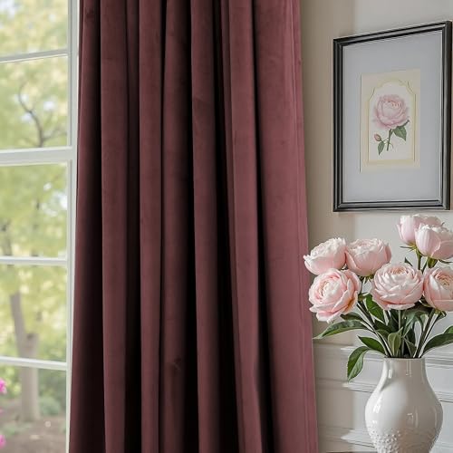 Pitalk Ruby Wine Velvet Curtains 52 x 96 Inches, Pack of 2, Light Blocking & Energy Efficient Bedroom Drapes