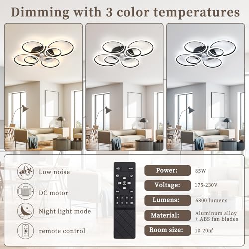 Black 39.9in LED Dimmable Ceiling Fan with Remote & Reversible Motor