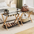 oakvivo Natural Bamboo Foldable Luggage Rack 2-Pack with Storage Shelf for Guest Room