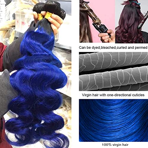 Brazilian Body Wave Ombre Hair Bundles - 1B/Blue 26 Inch Remy Human Hair
