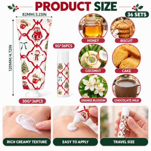 Dansib 36-Pack Christmas Hand Cream & Lip Balm Gift Set - 6 Festive Scents, Travel Size