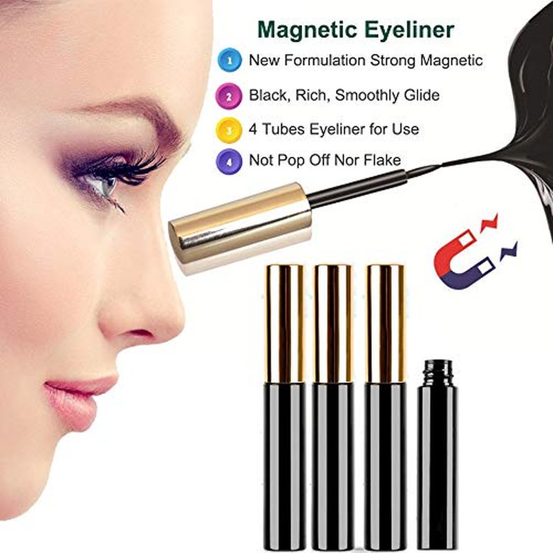 DAODER Magnetic Eyelashes with 4 Tubes Eyeliner Kit Long Magnetic Lashes Wispy 10-20MM Variety Pesta?as Postizas Magneticas D Curl 10 Pairs Magnet False Eyelashes for Daily Wear