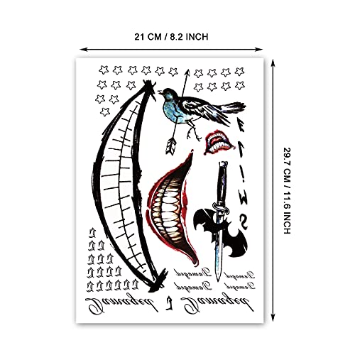 Fake Tattoo Stickers, 3-Sheet Women Temporary Tattoos and 3-Sheet Men Tattoos for Halloween Costume Cosplay Parties Accessories