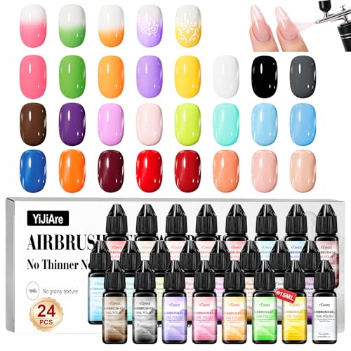 YiJiAre 24-Pack Airbrush Gel Nail Polish Set 15ml Each - High Pigment, No Dilution, Home Salon Use