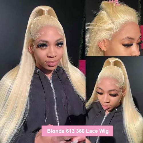 26 Inch Blonde 613 360 Lace Front Wigs Straight Synthetic Hair Pre Plucked with Baby Hair for Black Women