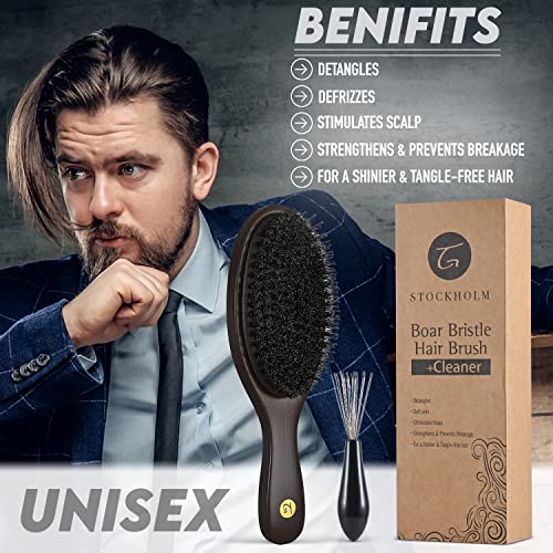Cherry Wood Boar & Nylon Bristle Hair Brush for Men & Women - Natural Finish