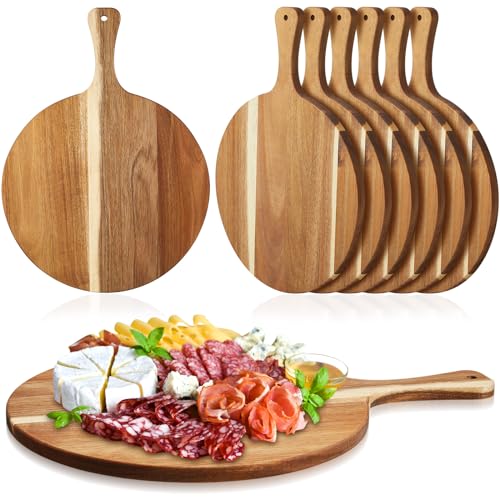 Round Acacia Wood Cutting Boards Set of 6 - 12 x 16 Inch Kitchen Serving Trays - Variation of 6 / 12 x 16 Inch