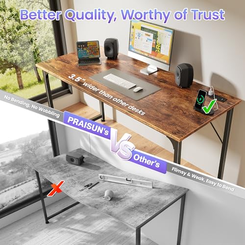 55 Inch Computer Desk with Power Outlets and USB-C - Rustic Brown