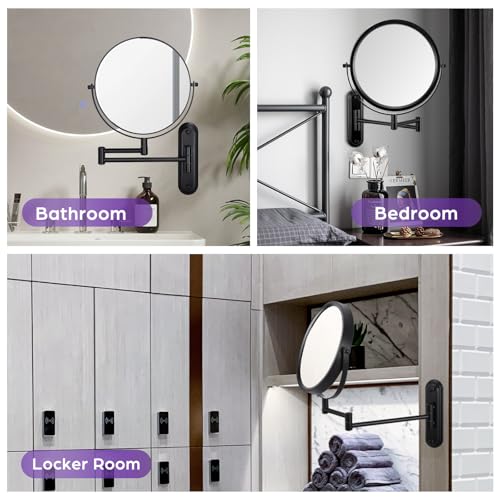 Black 15X Wall Mounted Makeup Mirror - 360° Swivel, Extendable Arm