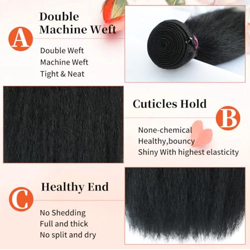 12 Inch Kinky Straight Hair Bundles - Yaki Human Hair Extensions #1B-KS