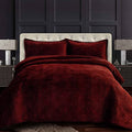 Queen Burgundy Velvet Quilt Set - Capri Medallion Luxury Bedding