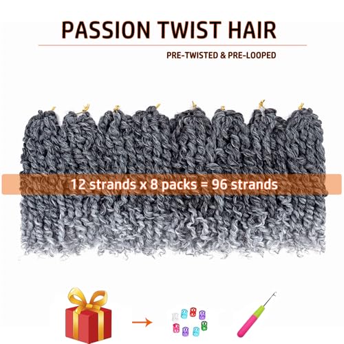 Dorsanee 6 Inch Pre-twisted Passion Twist Crochet Hair 8 Packs 1B/Gray