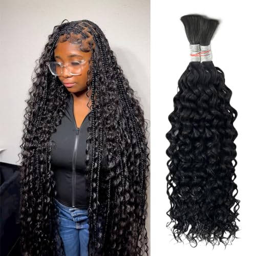 Miss Lee 18in Black Water Wave Human Braiding Hair - 2 Bundles, No Weft