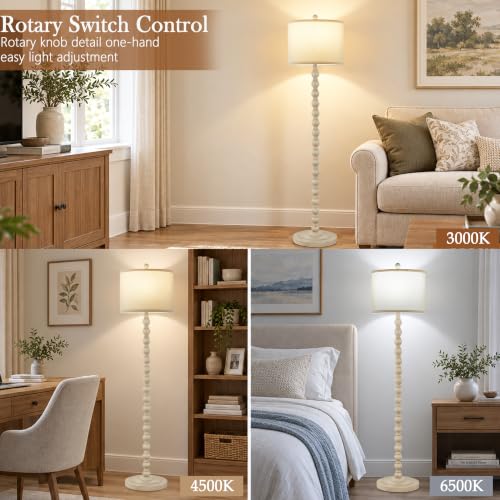 Farmhouse Floor Lamp 62 Inch Tall with 3-Color LED Lighting - Wash White Variation