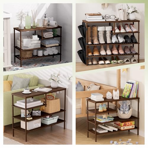 Walnut Brown Bamboo Shoe Rack 4 Tiers - Freestanding Shoe Organizer for 20-24 Pairs
