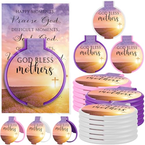 50 Sets Mothers Day Christian Gifts with Lavender Pocket Mirrors & Bible Verse Cards - Light Color