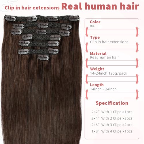 Chocolate Brown 14 Inch Human Hair Clip-In Extensions - 7pcs 120g