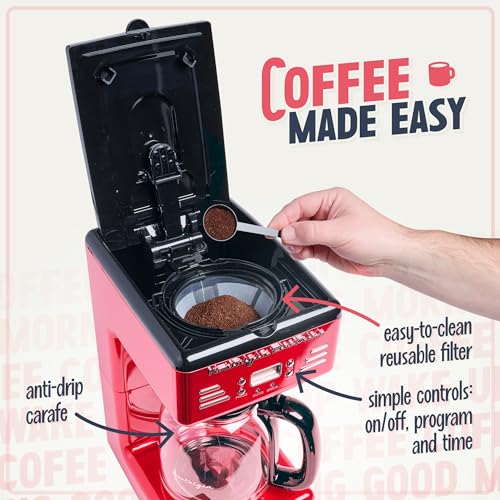 Nostalgia Red 12-Cup Programmable Coffee Maker with LED Display & Auto Shut-Off
