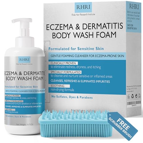 Eczema Body Wash Foam Sensitive Skin - Gentle Foaming Cleanser with Exfoliating Brush