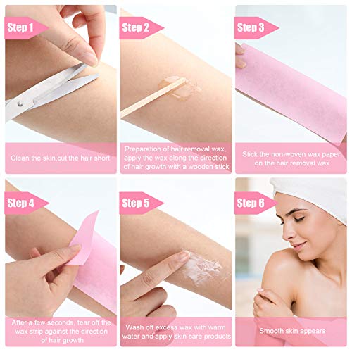 Maitys Waxing Strips, 200 Pieces Pink Non-Woven Removal Wax Strip Facial Body Wax Strip Sheet for Legs, Bikini Cleaning and Removal