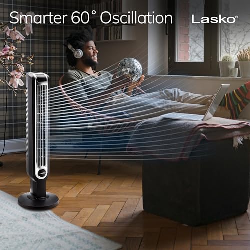 Black Oscillating Tower Fan with Remote Control - 36-Inch Quiet Space-Saving Cooling