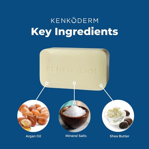 Kenkoderm Psoriasis Mineral Salt Soap with Argan Oil & Shea Butter, 4.25 oz, 4 Bars, Dermatologist Developed Skin Care for Soothing & Moisturizing Psoriasis, Eczema & Rosacea, Fragrance & Color Free