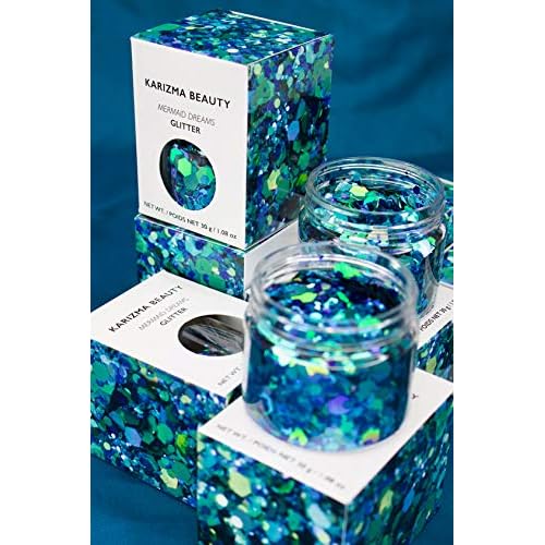 KARIZMA Mermaid Body Glitter. 30g Chunky Face, Hair, Eye and Body for Women. Rave, Festival Accessories, Cosmetic Makeup. Loose Set