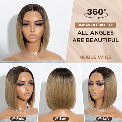 Short T Part HD Lace Front Bob Wig - Ombre Brown Blonde, 10 Inch