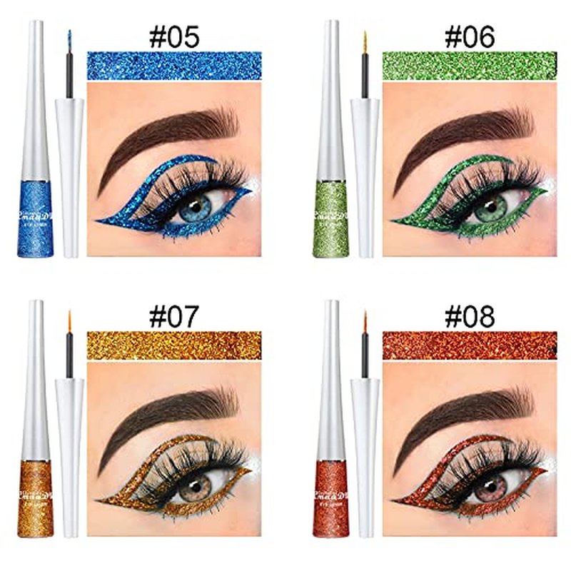 16PCS Liquid Glitter Eyeliner set, 16 Colors High Pigmented Brighten Eye Liner Kit, Long Lasting Waterproof Metallic Shimmer Eyeshadow