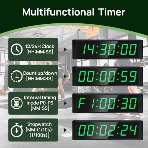 Rechargeable Digital Gym Timer Clock with Stand, Large LED Countdown & Stopwatch