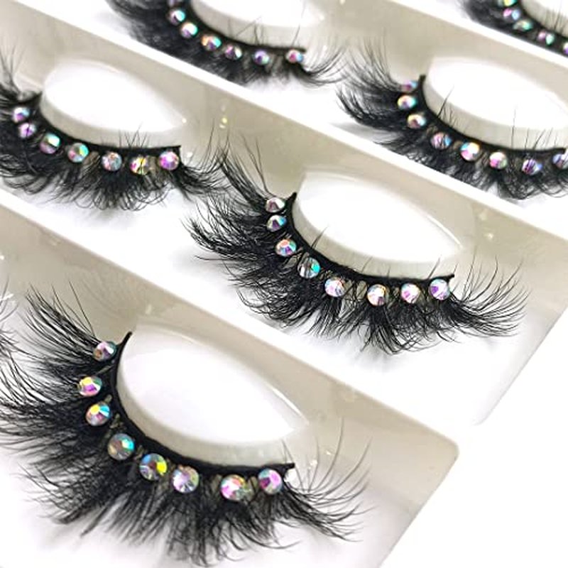 False Eyelashes with Glitter Rhinestones On, Bling Lashes 2023 Sparkle Full Strip Mink Eyelash 4 Pairs¡¦ (AF08bling)