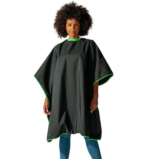 Colortrak Eco Collection All-Purpose Cutting/Styling Cape, 57.5” L x 49” W, Waterproof and Bleach-proof, Made out of 100% Recycled Fabric, Black Color
