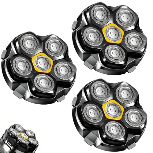 Magnetic 6 Blades Head Shaver Replacement Heads for 6D Electric Razors – Black 3 Pack
