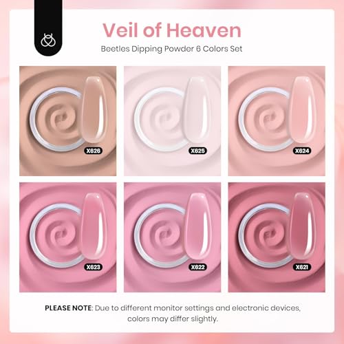 Beetles Pink Dip Powder Nail Kit 6 Color Nude Pink Brown Dip Nails Powder Starter Kit All Season Nail Dip Powder Kit No Need Nail Lamp DIY Salon at Home Valentines Gift for Women