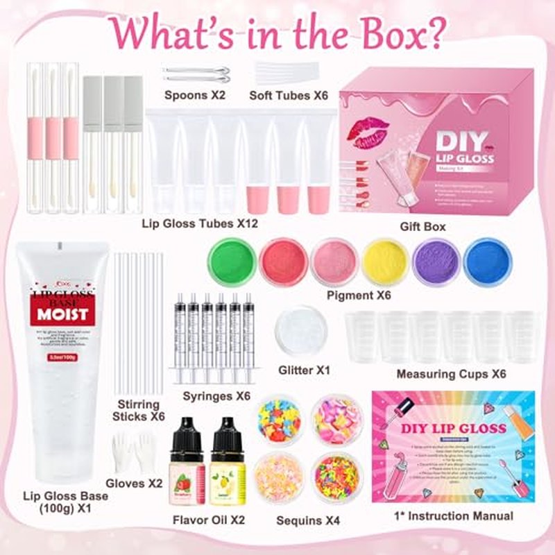 Jcoos Lip Gloss Making Kit, Make Your Own Lip Gloss Kit for Women Beginner, Girls, DIY Lipgloss Making Kits Lip Oil, Moisturizing Base, Pigments, Tubes, Women Gifts Unique, Popular Teen tuff