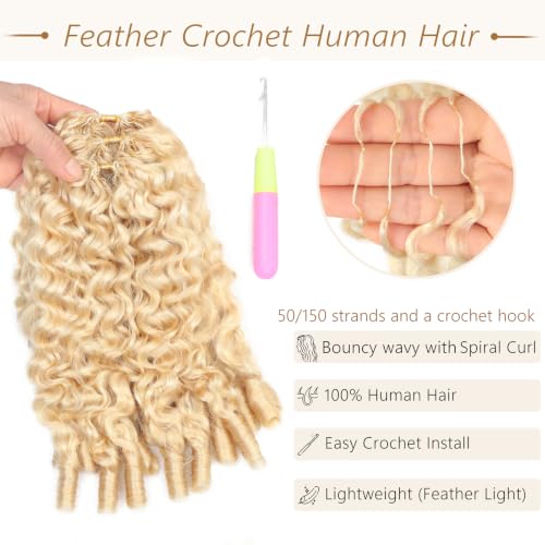 MYDIVA 613 Blonde Burmese Curly Feather Crochet Human Hair 18 Inch 50 Strands