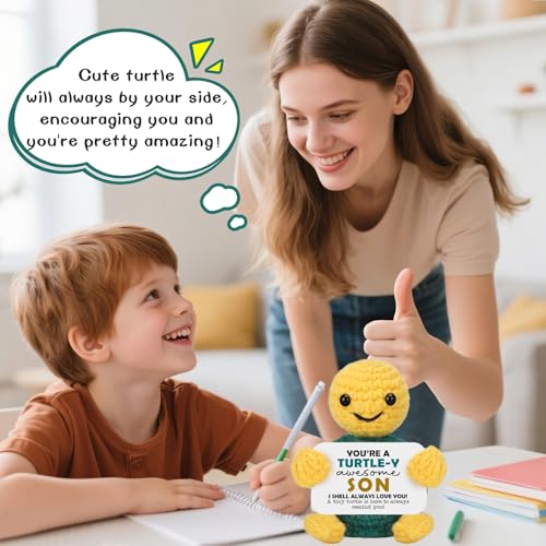 Christmas Son Gifts from Mom Dad, Stocking Stuffers Birthday Gifts for Son Teens Adult Kids, Best Step Bonus Son in Law Ever Gift Present, Funny Small Cute Handmade Positive Animals Crochet Turtle