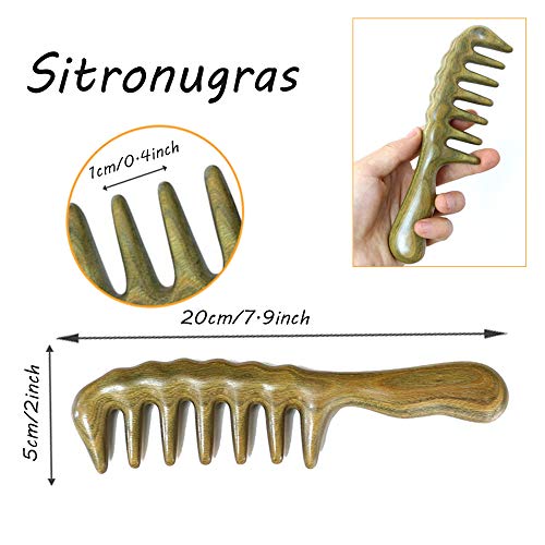 Green Sandalwood Wide Tooth Hair Comb for Thick Curly Hair - Massage & No Static - With Free Storage Pouch