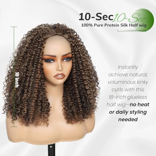 18 Inch Curly Half Wig - 3-in-1 Glueless Human Hair & Synthetic Mix for Black Women - M4/30