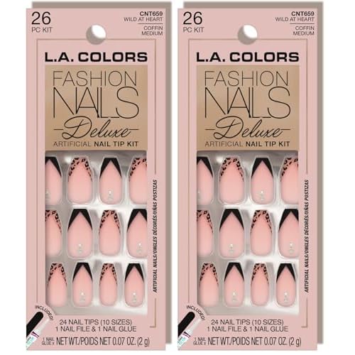 L.A. COLORS Fashion Nails Deluxe, Wild At Heart CNT659W (Pack of 2)
