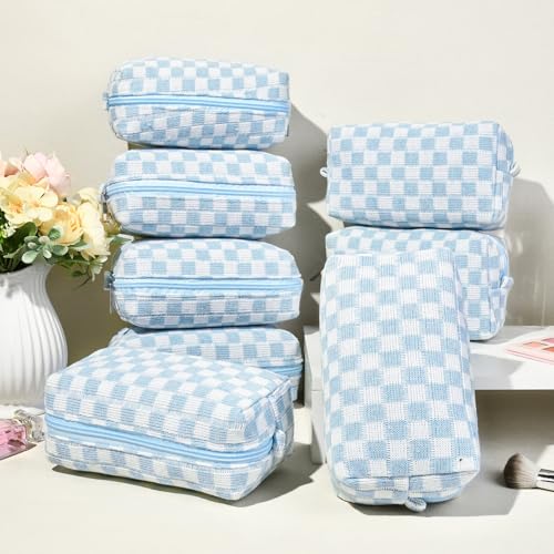 8 Pcs Checkered Makeup Bag Bridesmaid Proposal Gifts Makeup Pouch Bulk for Wedding Party Favors Bachelorette Party Decorations Toiletry Organizer Bag Cosmetic Case Gift
