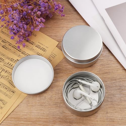 54 Pcs 3 Ounce Aluminum Tins with Screw Tops, Round metal tin with Screw Lids, 3 oz Round Cans with Lid for Cosmetics, Lip Balm, Spices, and More(silvery)
