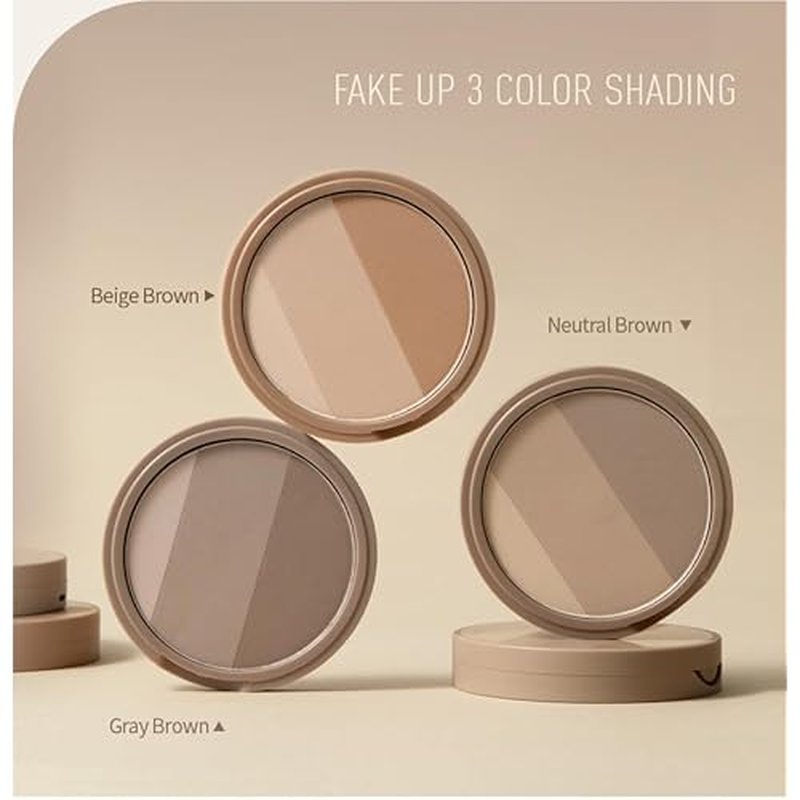 (MACQUEEN NEWYORK) Fake Up 3 Color Shading - #Neutral Brown (Neutral Tone), 3-in-1 Contour Palette for Face Sculpting, Long-Lasting Matte Bronzer & Pressed Powder, 0.31 oz (9g)